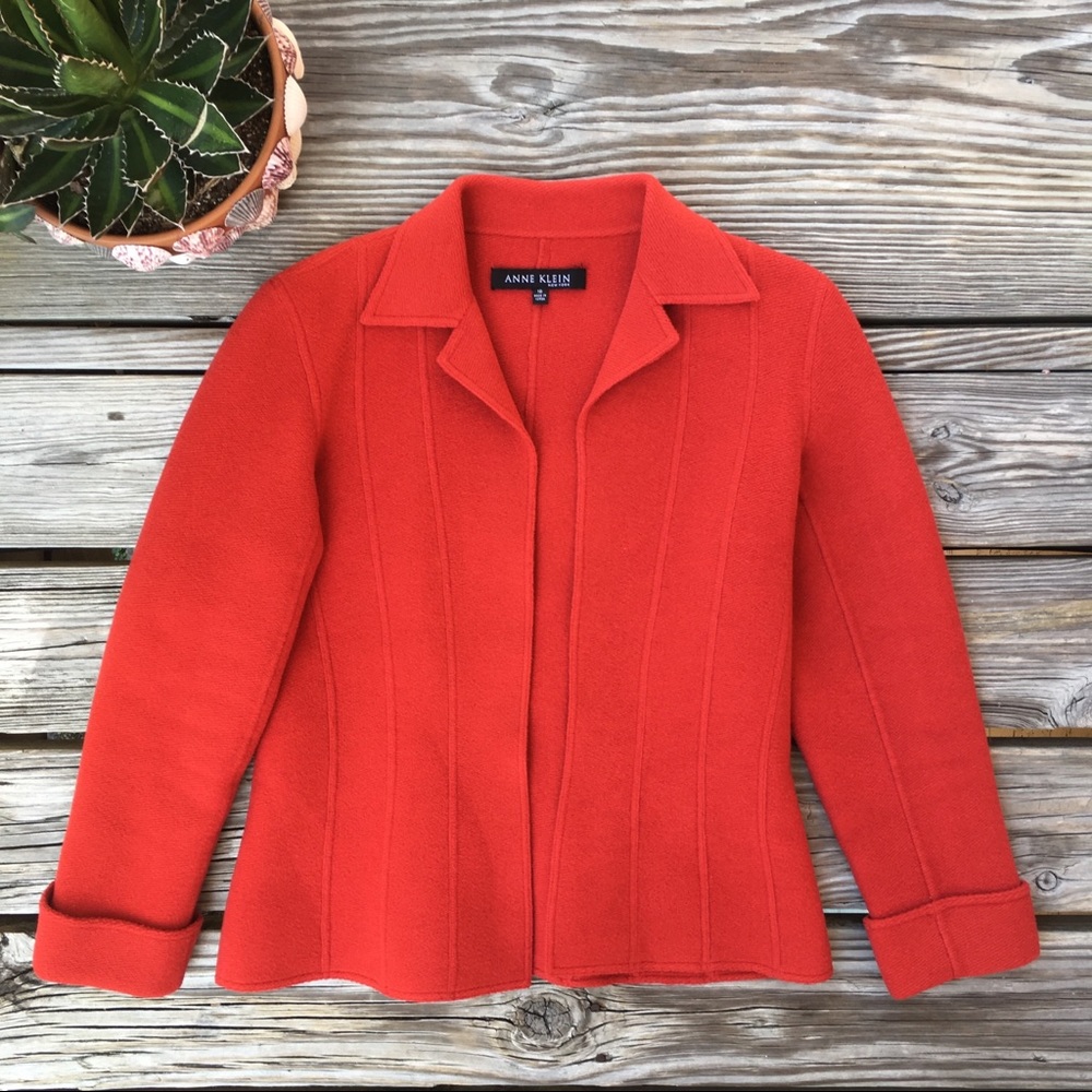 Anne Klein Tangerine Orange Wool Blend Jacket Size 10